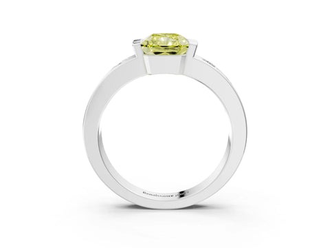White gold Fancy Yellow Radiant Cut Brilliant Channel-Set Diamond Ring with Bezel Prong Setting_3