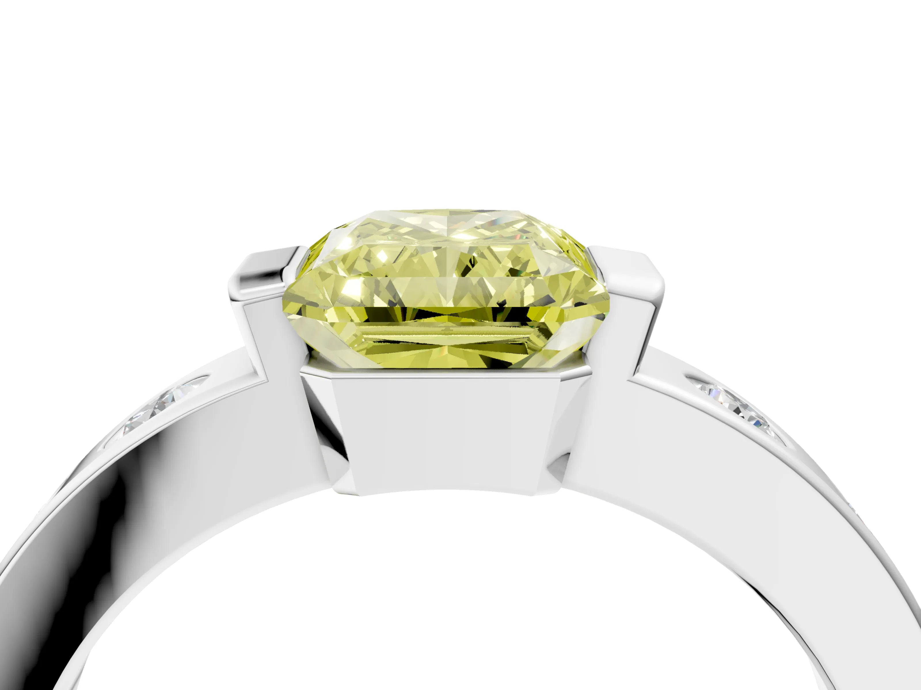 White gold Fancy Yellow Radiant Cut Brilliant Channel-Set Diamond Ring with Bezel Prong Setting_4