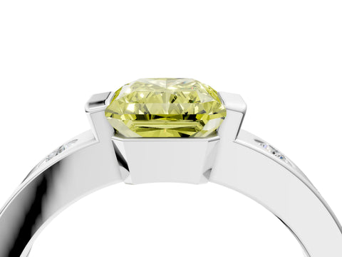 White gold Fancy Yellow Radiant Cut Brilliant Channel-Set Diamond Ring with Bezel Prong Setting_4