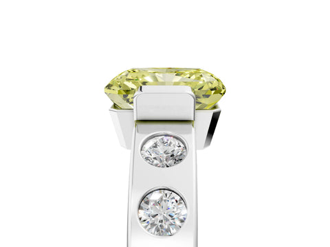 White gold Fancy Yellow Radiant Cut Brilliant Channel-Set Diamond Ring with Bezel Prong Setting_5