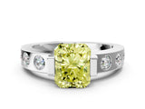 White gold Fancy Yellow Radiant Cut Brilliant Channel-Set Diamond Ring with Bezel Prong Setting