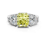 White gold Fancy Yellow Radiant Cut Brilliant Diamond Cluster Accent Solitaire Ring with Prong Setting_24