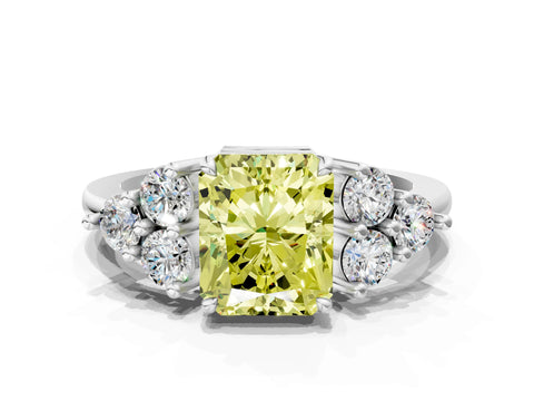 White gold Fancy Yellow Radiant Cut Brilliant Diamond Cluster Accent Solitaire Ring with Prong Setting_24