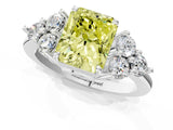 White gold Fancy Yellow Radiant Cut Brilliant Diamond Cluster Accent Solitaire Ring with Prong Setting_25
