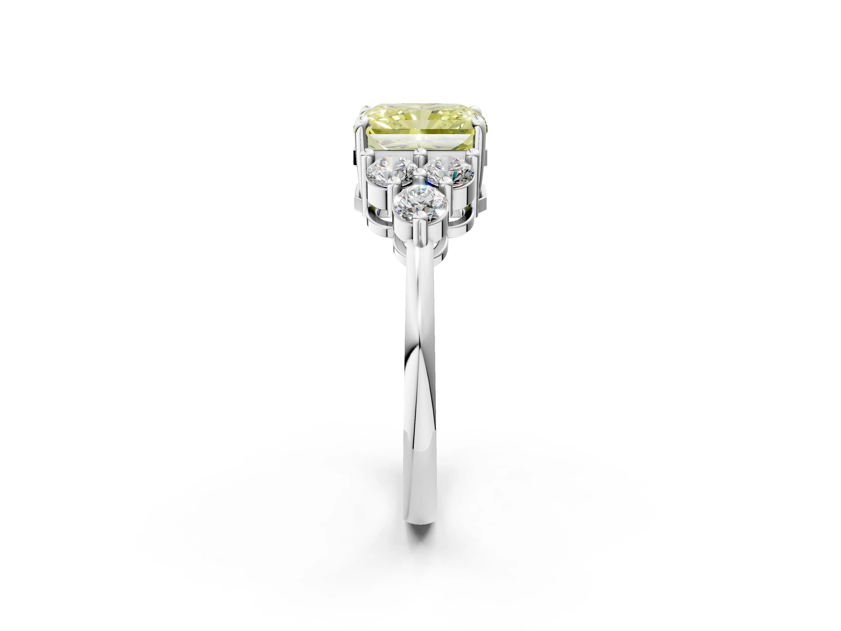 White gold Fancy Yellow Radiant Cut Brilliant Diamond Cluster Accent Solitaire Ring with Prong Setting_26