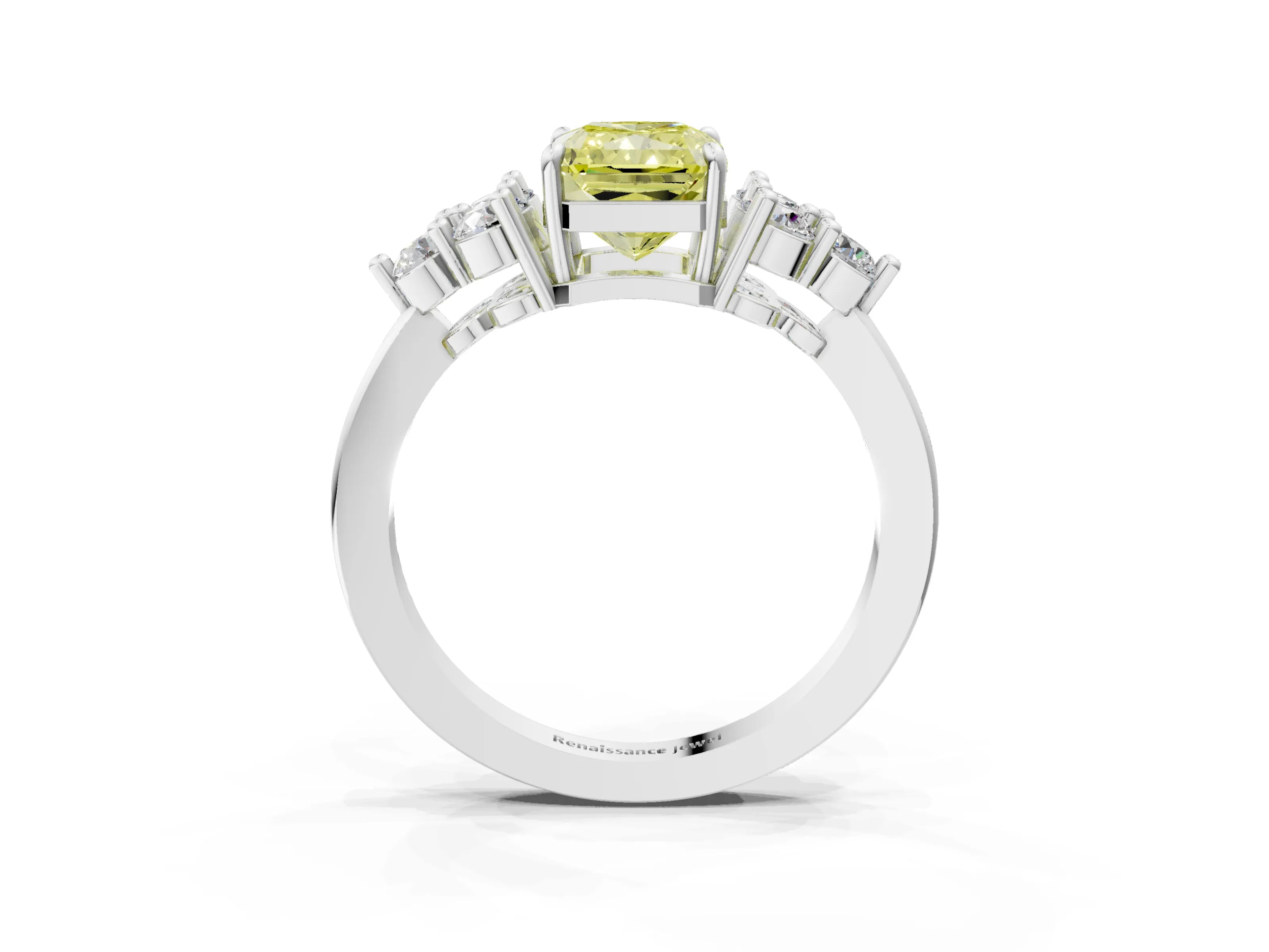 White gold Fancy Yellow Radiant Cut Brilliant Diamond Cluster Accent Solitaire Ring with Prong Setting_27