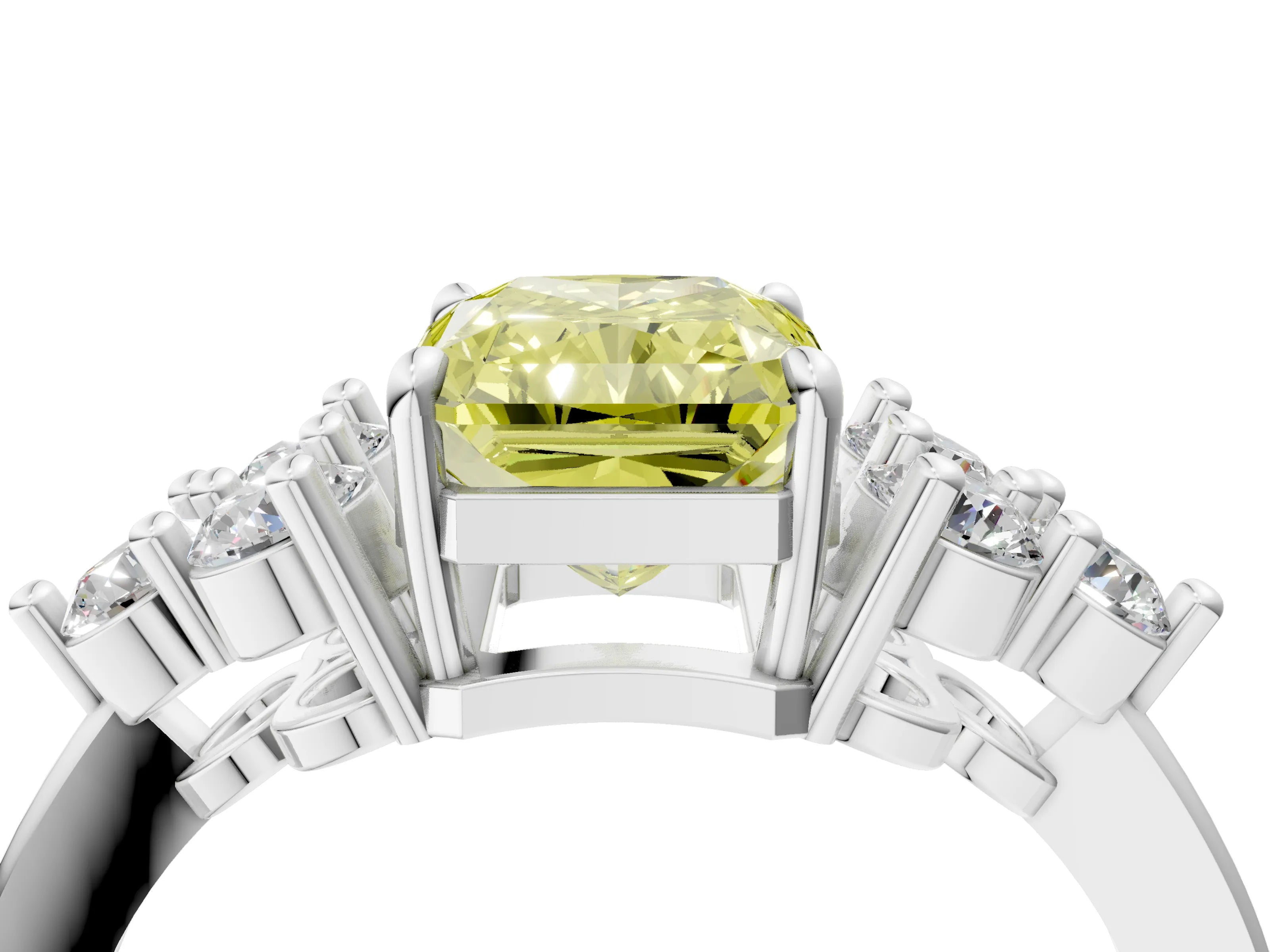 White gold Fancy Yellow Radiant Cut Brilliant Diamond Cluster Accent Solitaire Ring with Prong Setting_28
