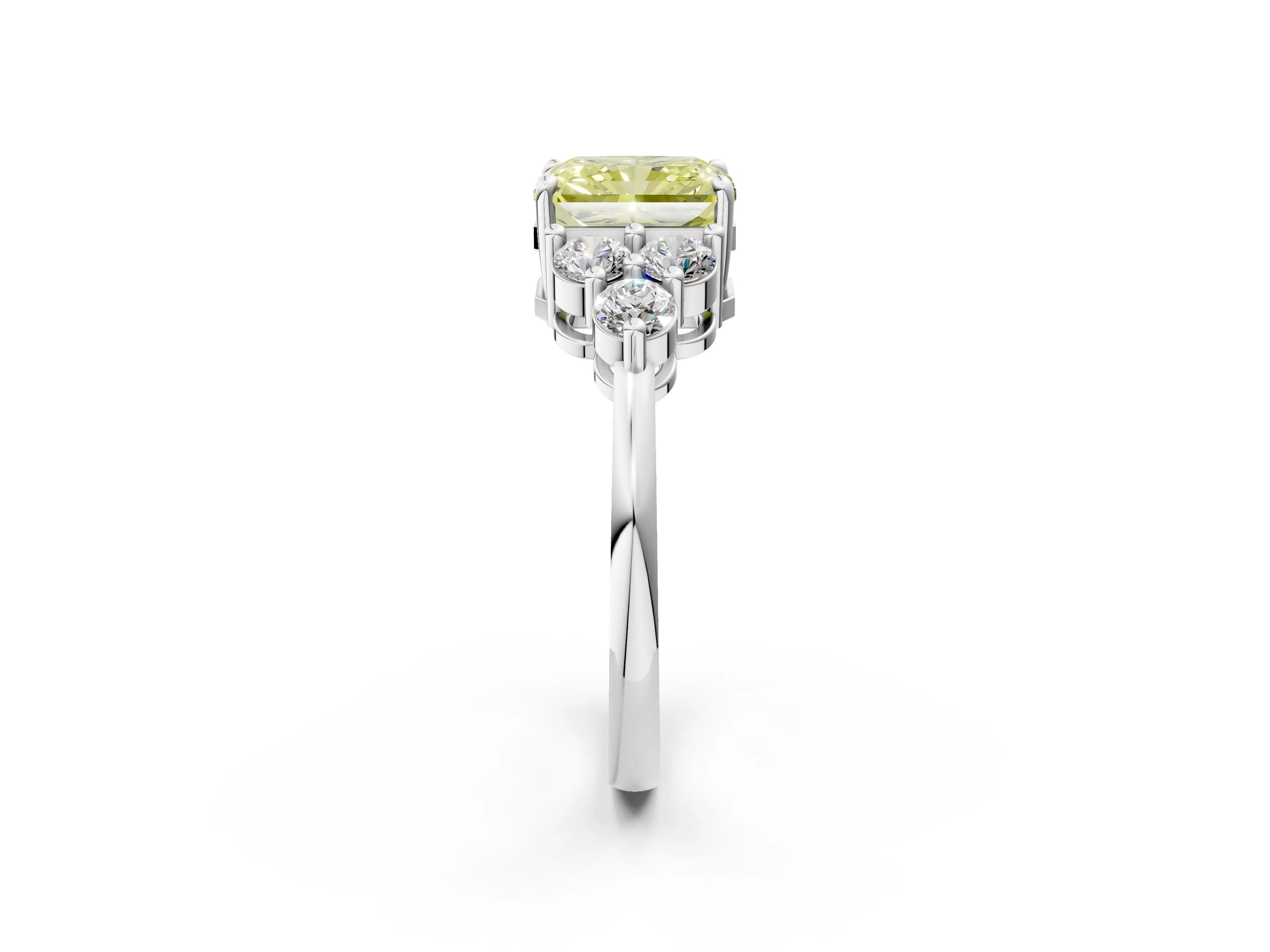 White gold Fancy Yellow Radiant Cut Brilliant Diamond Cluster Accent Solitaire Ring with Prong Setting_2