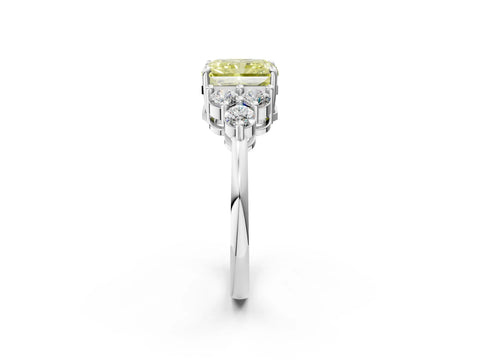 White gold Fancy Yellow Radiant Cut Brilliant Diamond Cluster Accent Solitaire Ring with Prong Setting_2
