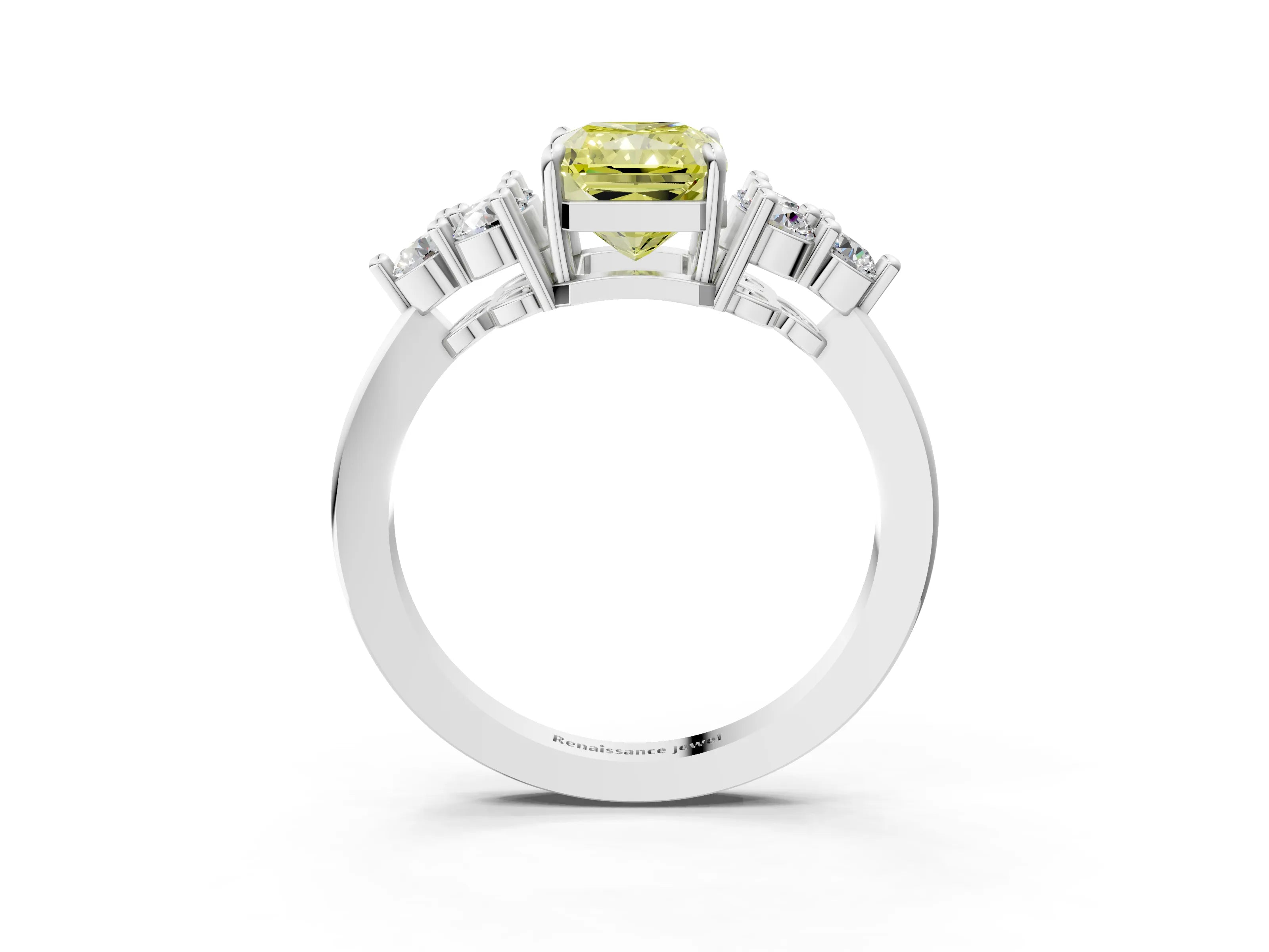 White gold Fancy Yellow Radiant Cut Brilliant Diamond Cluster Accent Solitaire Ring with Prong Setting_3