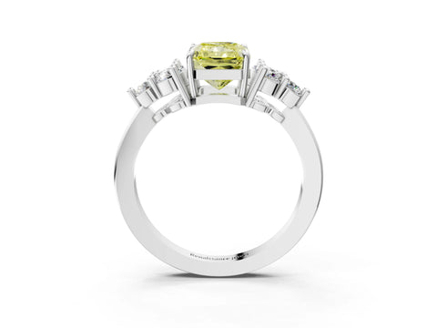 White gold Fancy Yellow Radiant Cut Brilliant Diamond Cluster Accent Solitaire Ring with Prong Setting_3