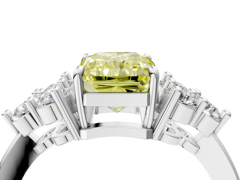 White gold Fancy Yellow Radiant Cut Brilliant Diamond Cluster Accent Solitaire Ring with Prong Setting_4
