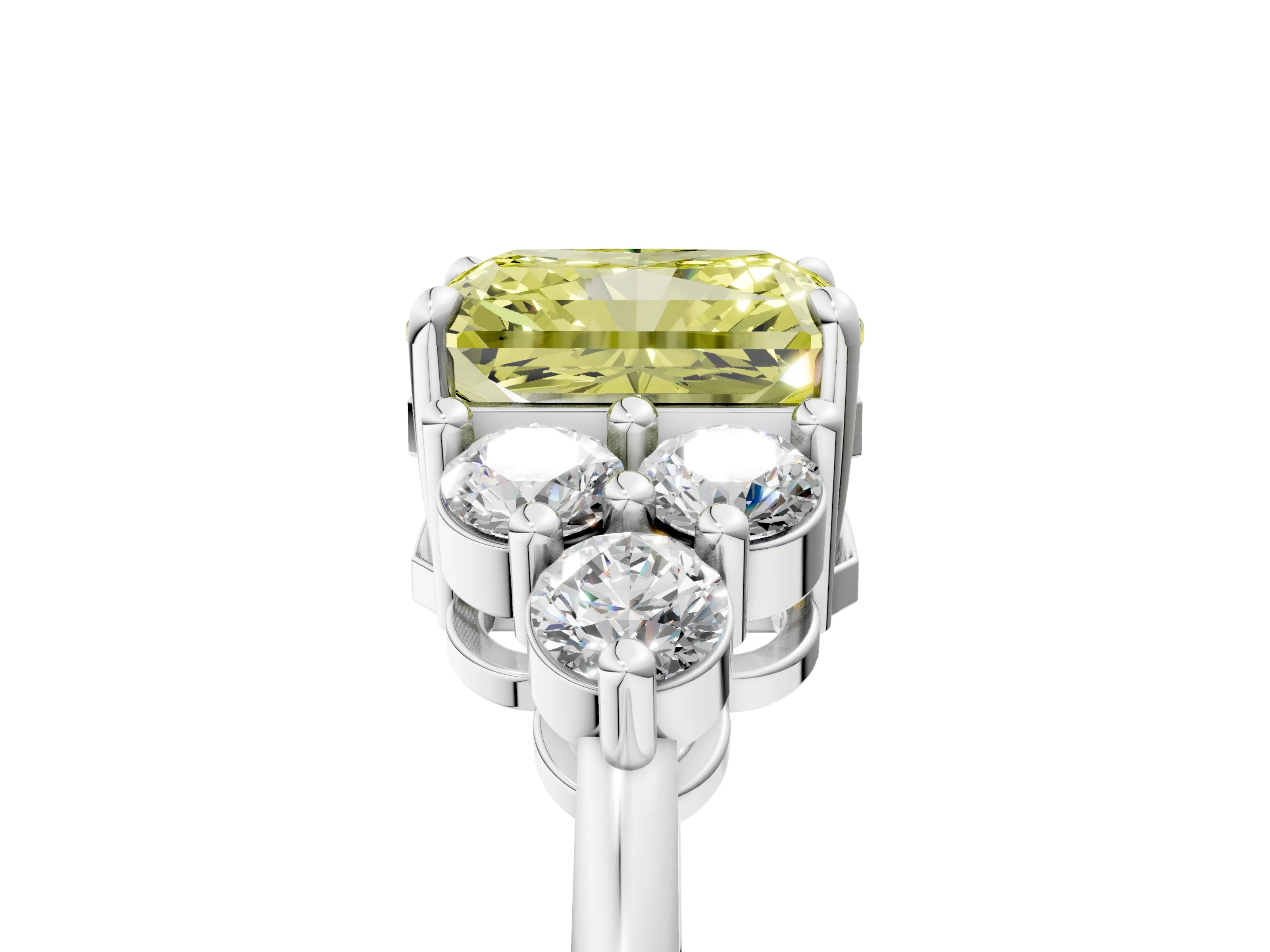 White gold Fancy Yellow Radiant Cut Brilliant Diamond Cluster Accent Solitaire Ring with Prong Setting_5