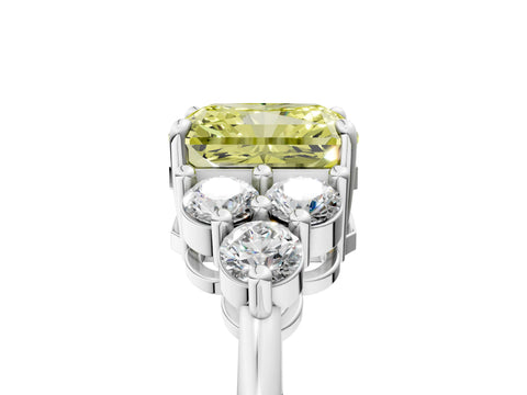 White gold Fancy Yellow Radiant Cut Brilliant Diamond Cluster Accent Solitaire Ring with Prong Setting_5