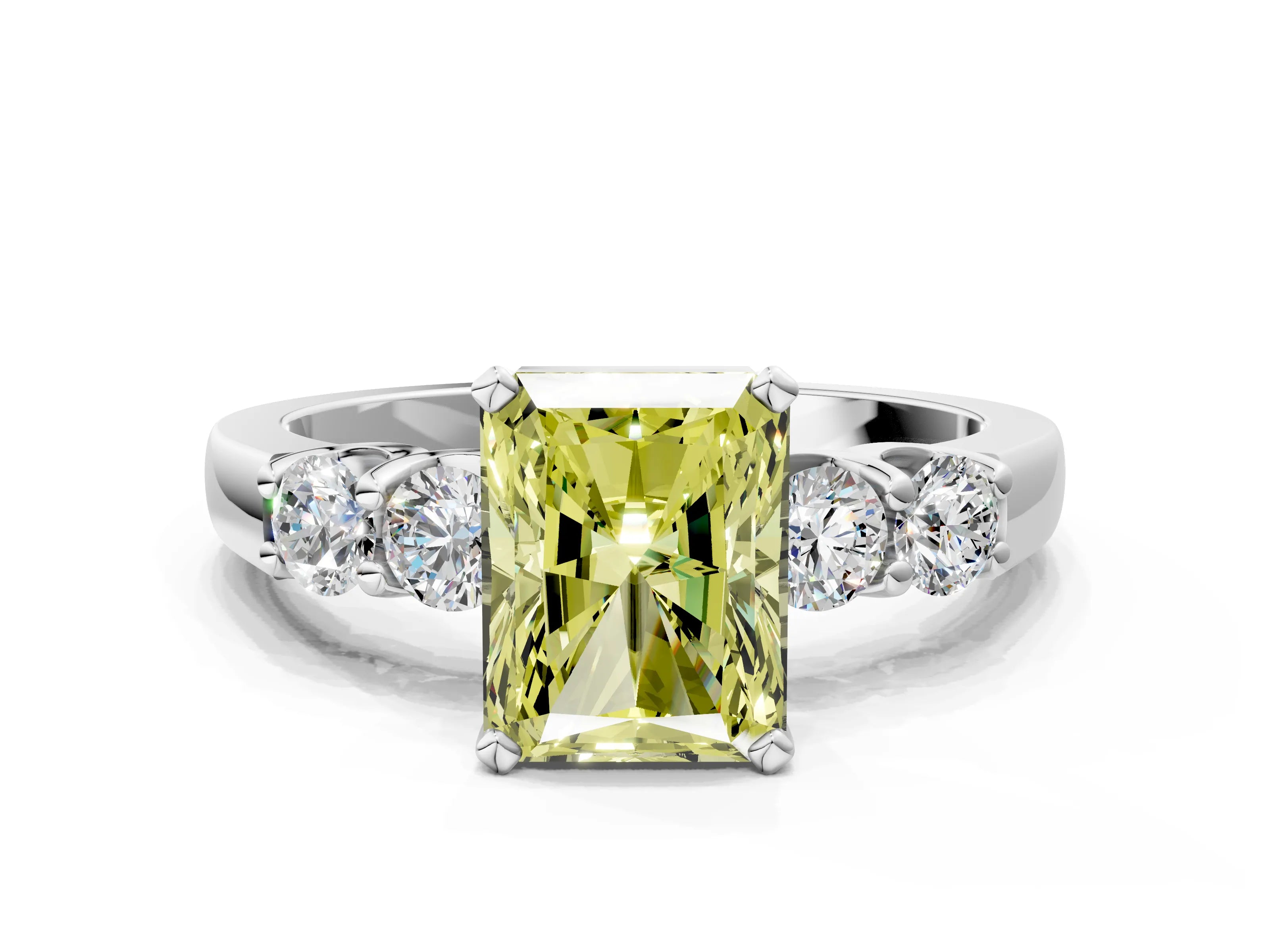 White gold Fancy Yellow Radiant Cut Brilliant Diamond Five-Stone Engagement Ring with Prong Setting on a Classic Band_3