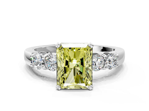 White gold Fancy Yellow Radiant Cut Brilliant Diamond Five-Stone Engagement Ring with Prong Setting on a Classic Band_3