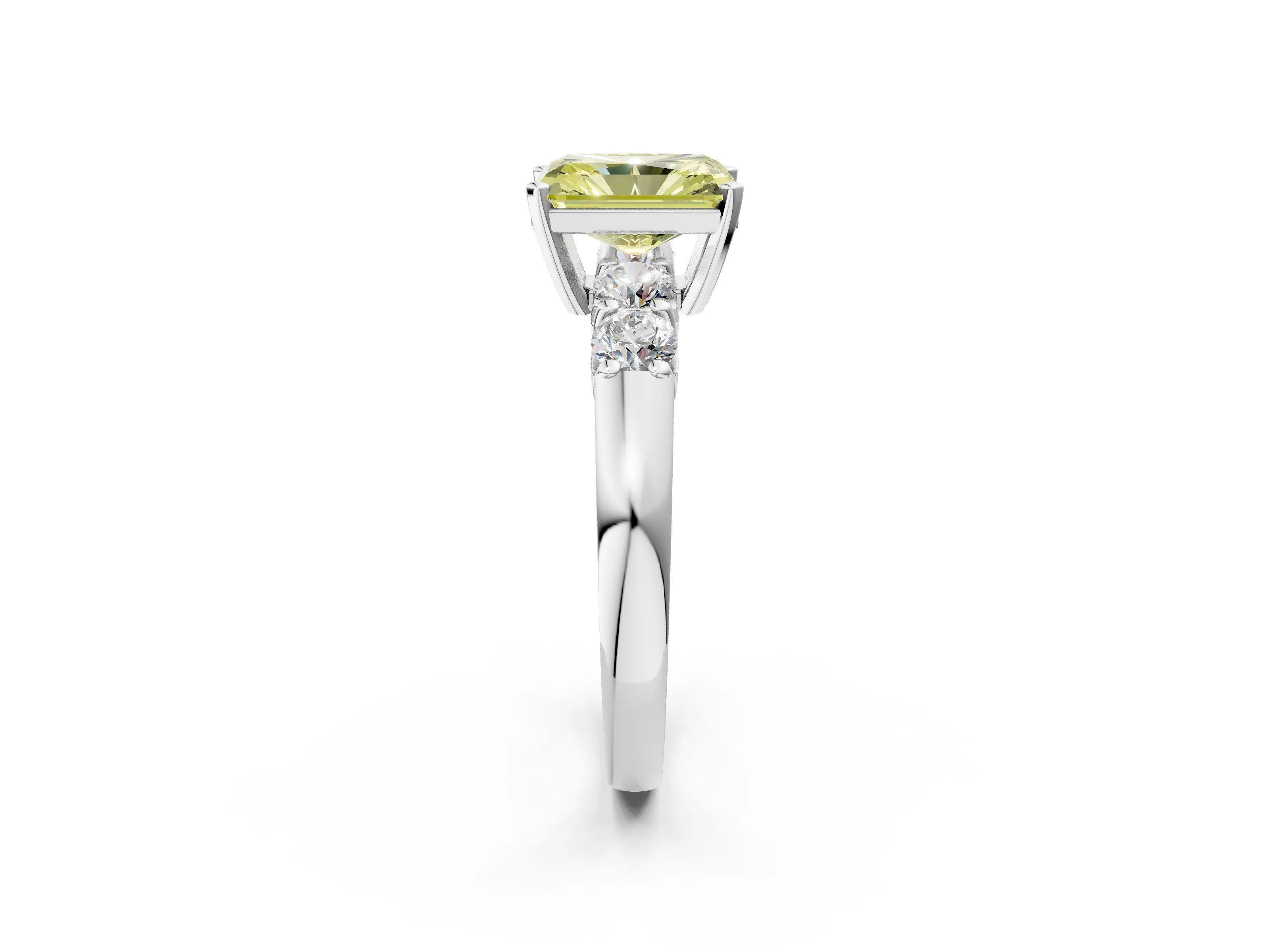 White gold Fancy Yellow Radiant Cut Brilliant Diamond Five-Stone Engagement Ring with Prong Setting on a Classic Band_5