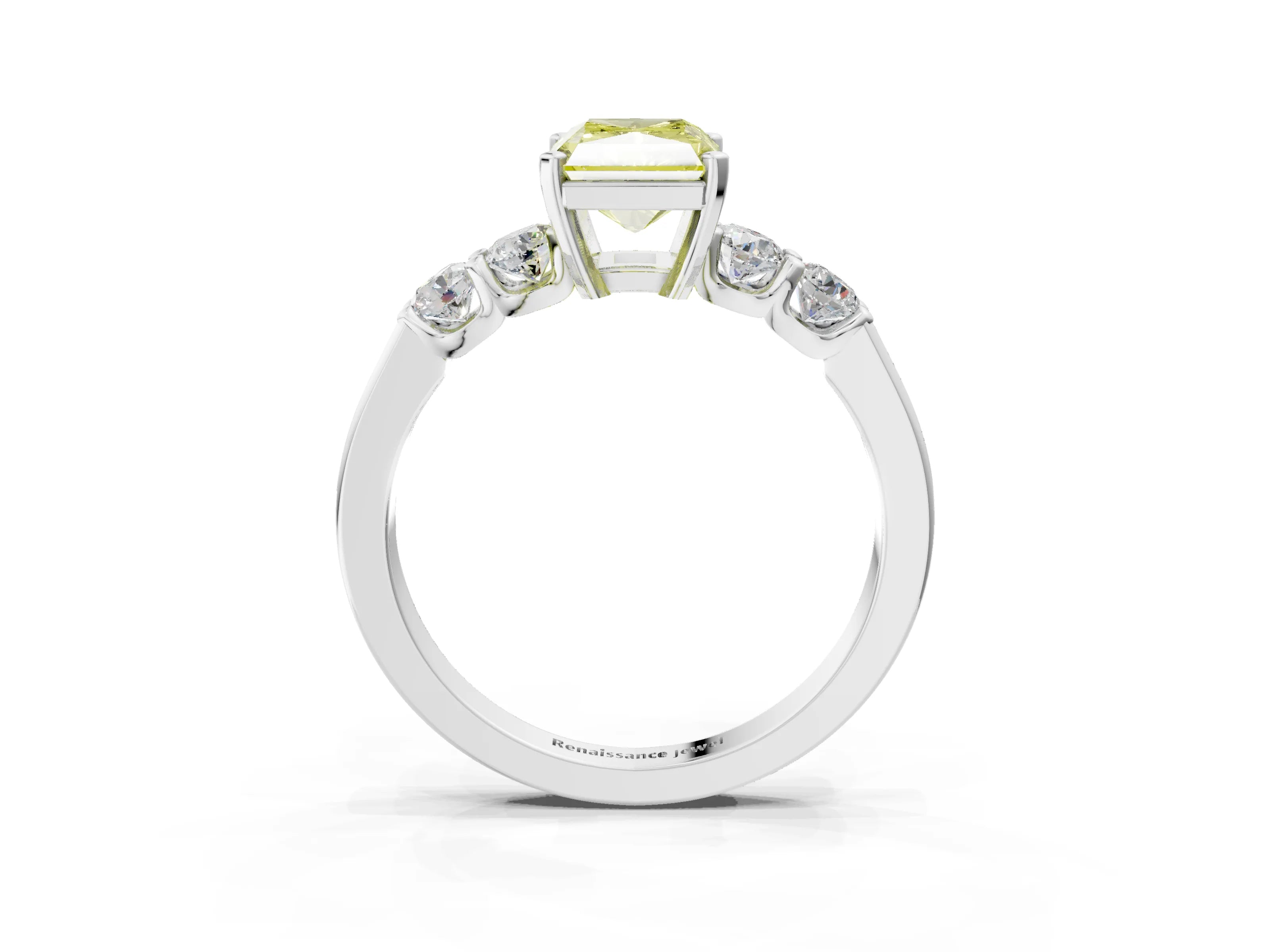 White gold Fancy Yellow Radiant Cut Brilliant Diamond Five-Stone Engagement Ring with Prong Setting on a Classic Band_6