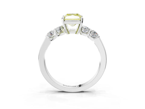 White gold Fancy Yellow Radiant Cut Brilliant Diamond Five-Stone Engagement Ring with Prong Setting on a Classic Band_6