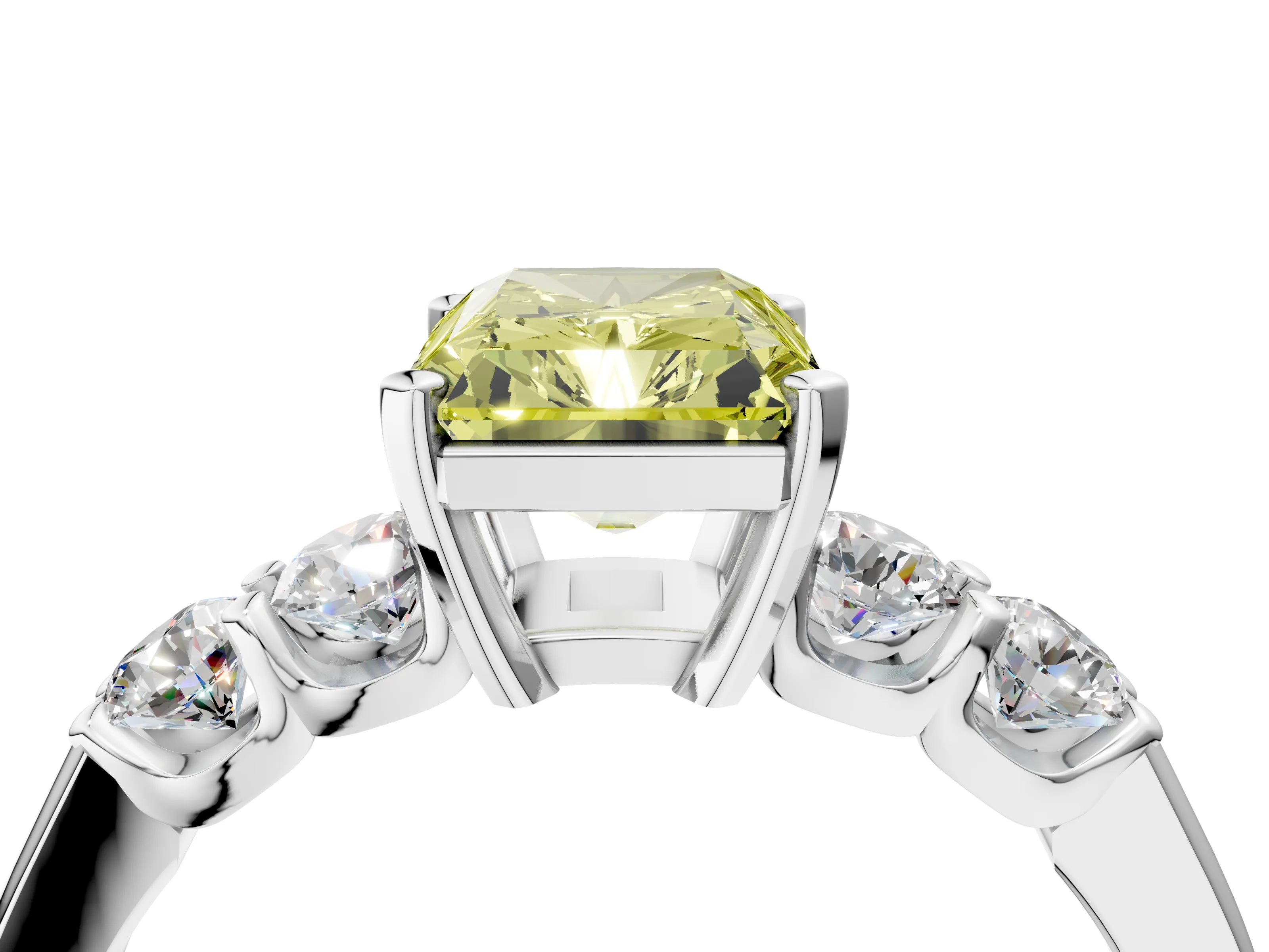 White gold Fancy Yellow Radiant Cut Brilliant Diamond Five-Stone Engagement Ring with Prong Setting on a Classic Band_7