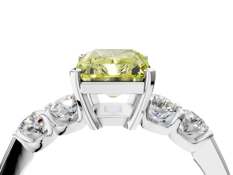 White gold Fancy Yellow Radiant Cut Brilliant Diamond Five-Stone Engagement Ring with Prong Setting on a Classic Band_7