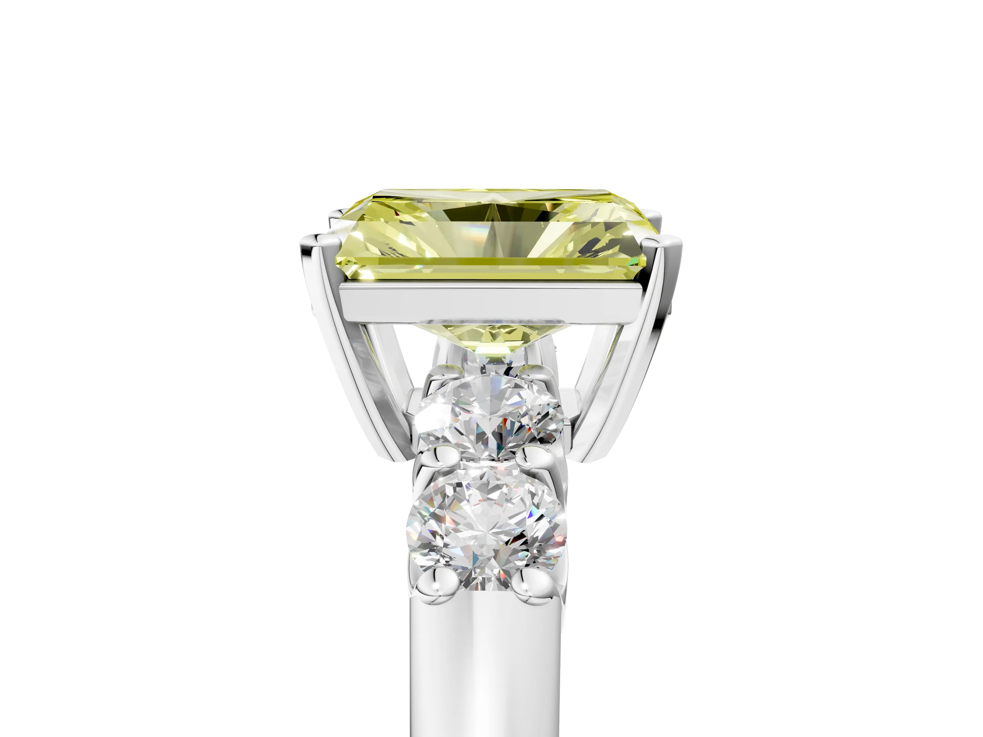 White gold Fancy Yellow Radiant Cut Brilliant Diamond Five-Stone Engagement Ring with Prong Setting on a Classic Band_8