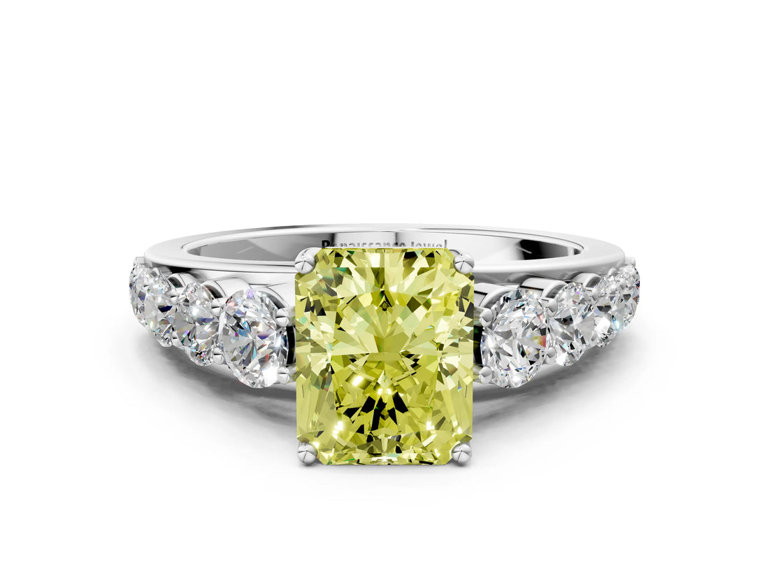 White gold Fancy Yellow Radiant Cut Brilliant Diamond Pavé Band with Six-Prong Setting_12