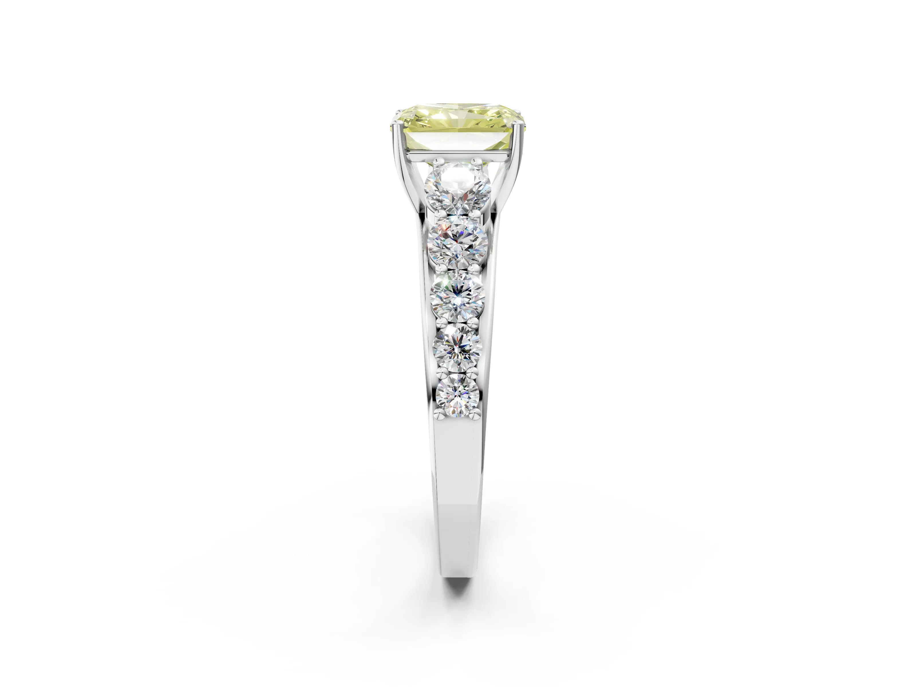 White gold Fancy Yellow Radiant Cut Brilliant Diamond Pavé Band with Six-Prong Setting_2
