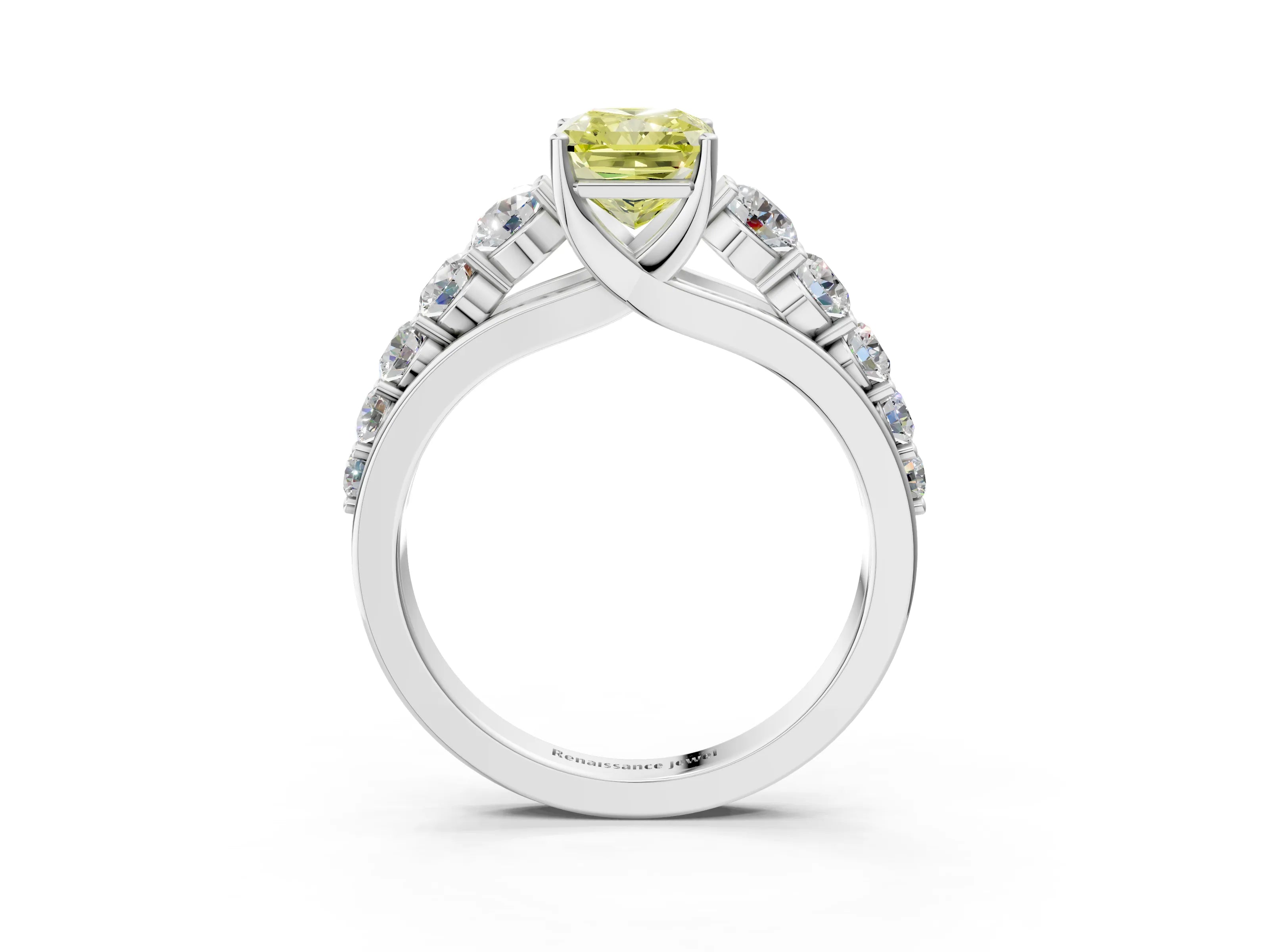 White gold Fancy Yellow Radiant Cut Brilliant Diamond Pavé Band with Six-Prong Setting_3