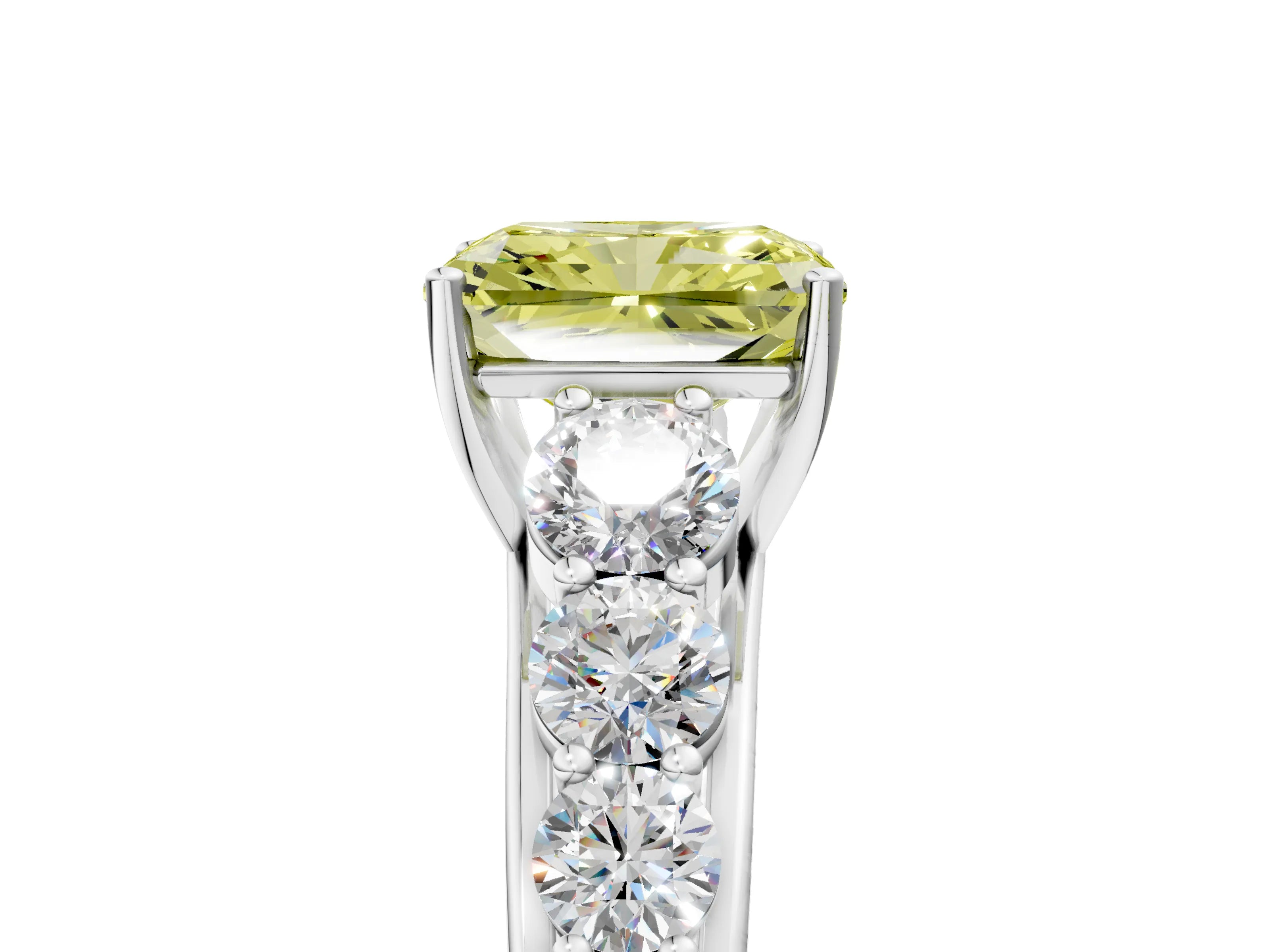 White gold Fancy Yellow Radiant Cut Brilliant Diamond Pavé Band with Six-Prong Setting_5
