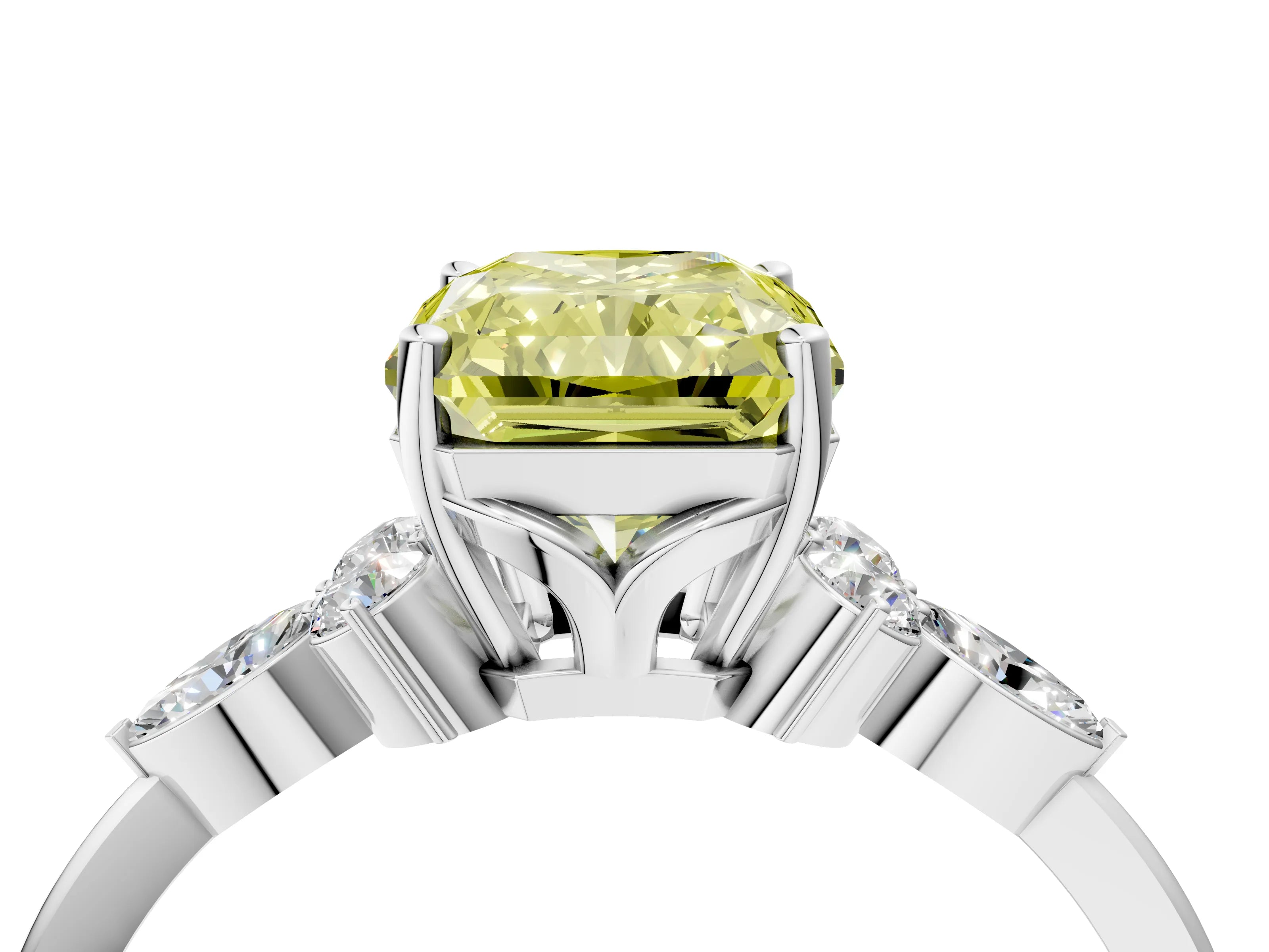 White gold Fancy Yellow Radiant Cut Brilliant Diamond Solitaire Ring with Pear Side Stones and Four-Prong Setting_10