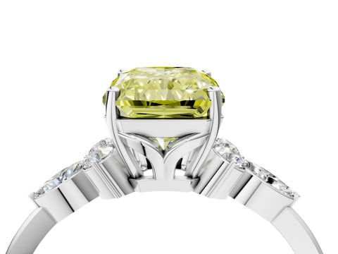 White gold Fancy Yellow Radiant Cut Brilliant Diamond Solitaire Ring with Pear Side Stones and Four-Prong Setting_10