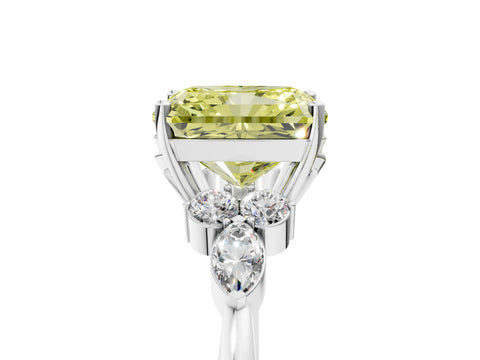 White gold Fancy Yellow Radiant Cut Brilliant Diamond Solitaire Ring with Pear Side Stones and Four-Prong Setting_11
