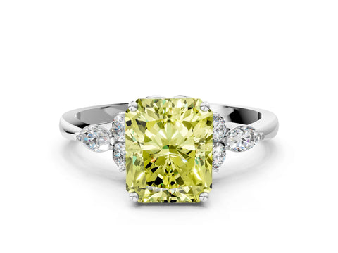 White gold Fancy Yellow Radiant Cut Brilliant Diamond Solitaire Ring with Pear Side Stones and Four-Prong Setting_6