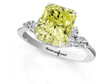 White gold Fancy Yellow Radiant Cut Brilliant Diamond Solitaire Ring with Pear Side Stones and Four-Prong Setting_7