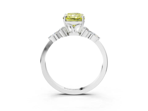 White gold Fancy Yellow Radiant Cut Brilliant Diamond Solitaire Ring with Pear Side Stones and Four-Prong Setting_9