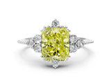 White gold Fancy Yellow Radiant Cut Brilliant Diamond with Cluster Setting on a Beaded Band and Four-Prong Setting_24