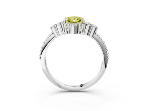 White gold Fancy Yellow Radiant Cut Brilliant Diamond with Cluster Setting on a Beaded Band and Four-Prong Setting_3