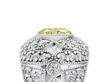 White gold Fancy Yellow Radiant Cut Brilliant Halo Pave Diamond Milgrain Ring_5