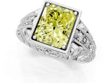 White gold Fancy Yellow Radiant Cut Brilliant Milgrain Filigree Diamond Ring with Square Prong Setting_1
