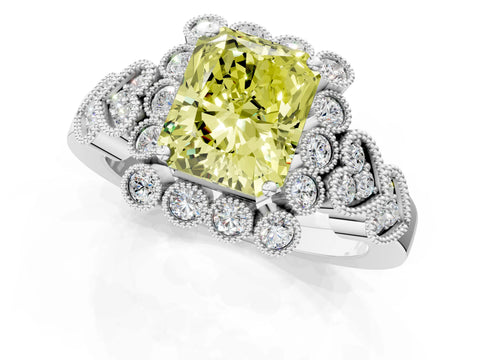 White gold Fancy Yellow Radiant Cut Brilliant Milgrain Pave Heart Band Solitaire Ring_13