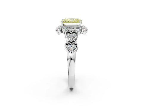 White gold Fancy Yellow Radiant Cut Brilliant Milgrain Pave Heart Band Solitaire Ring_14