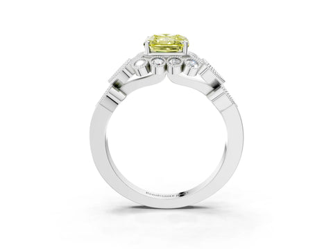 White gold Fancy Yellow Radiant Cut Brilliant Milgrain Pave Heart Band Solitaire Ring_15