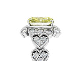 White gold Fancy Yellow Radiant Cut Brilliant Milgrain Pave Heart Band Solitaire Ring_17