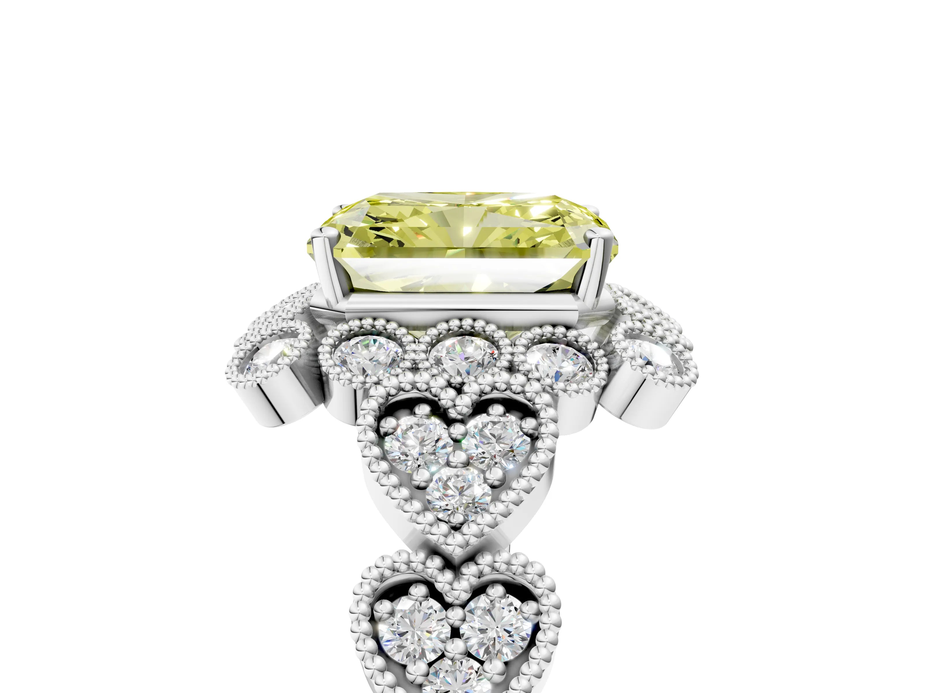 White gold Fancy Yellow Radiant Cut Brilliant Milgrain Pave Heart Band Solitaire Ring_17
