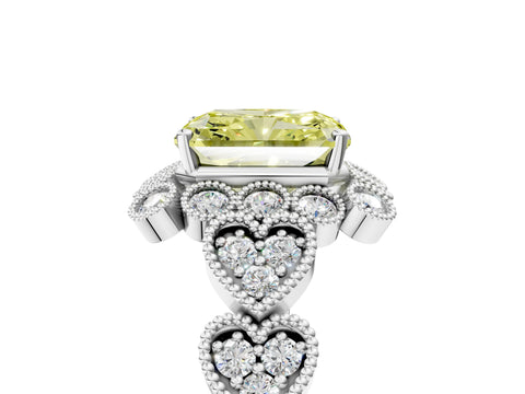 White gold Fancy Yellow Radiant Cut Brilliant Milgrain Pave Heart Band Solitaire Ring_17