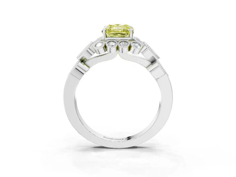White gold Fancy Yellow Radiant Cut Brilliant Milgrain Pave Heart Band Solitaire Ring_3