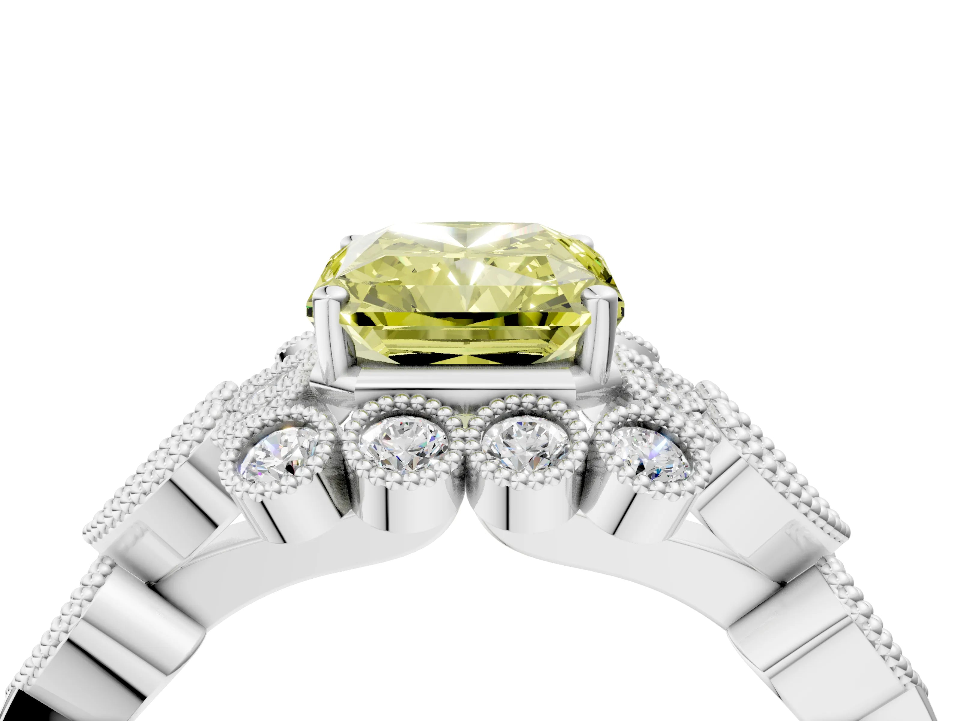 White gold Fancy Yellow Radiant Cut Brilliant Milgrain Pave Heart Band Solitaire Ring_4