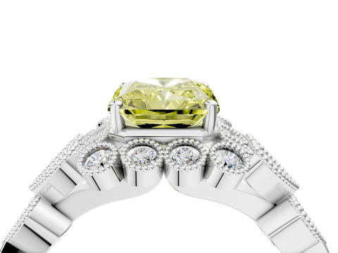 White gold Fancy Yellow Radiant Cut Brilliant Milgrain Pave Heart Band Solitaire Ring_4