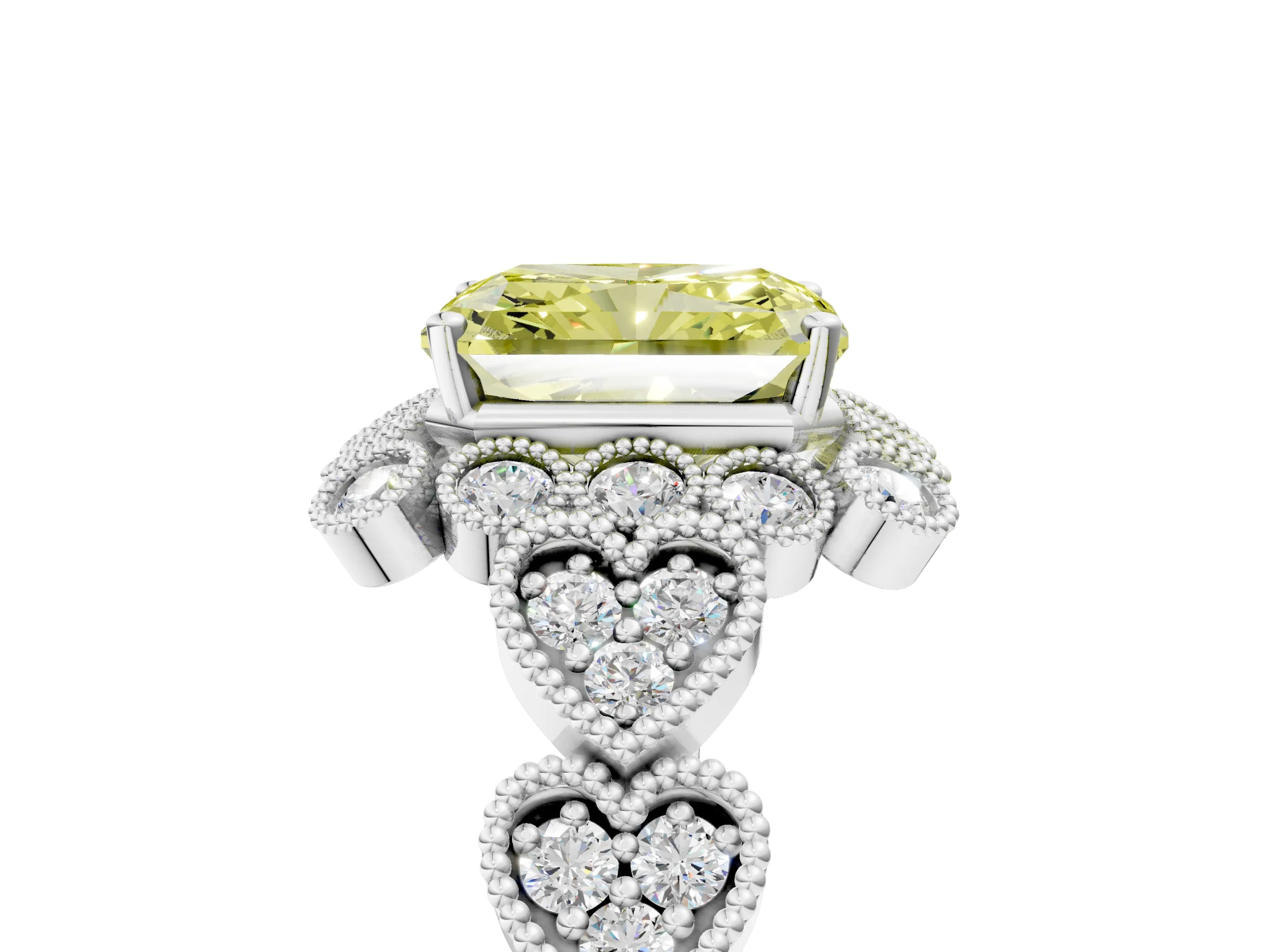 White gold Fancy Yellow Radiant Cut Brilliant Milgrain Pave Heart Band Solitaire Ring_5